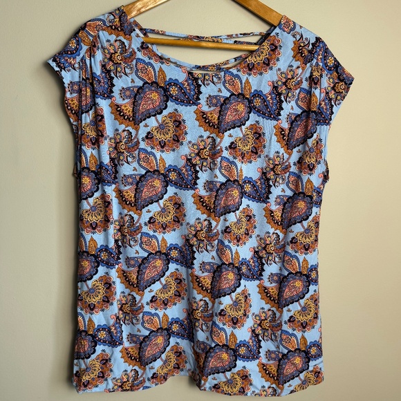 SoyaConcept Tops - SoyaConcept Women's Floral Short Sleeve Pullover Blouse Blue Large Boho Paisley
